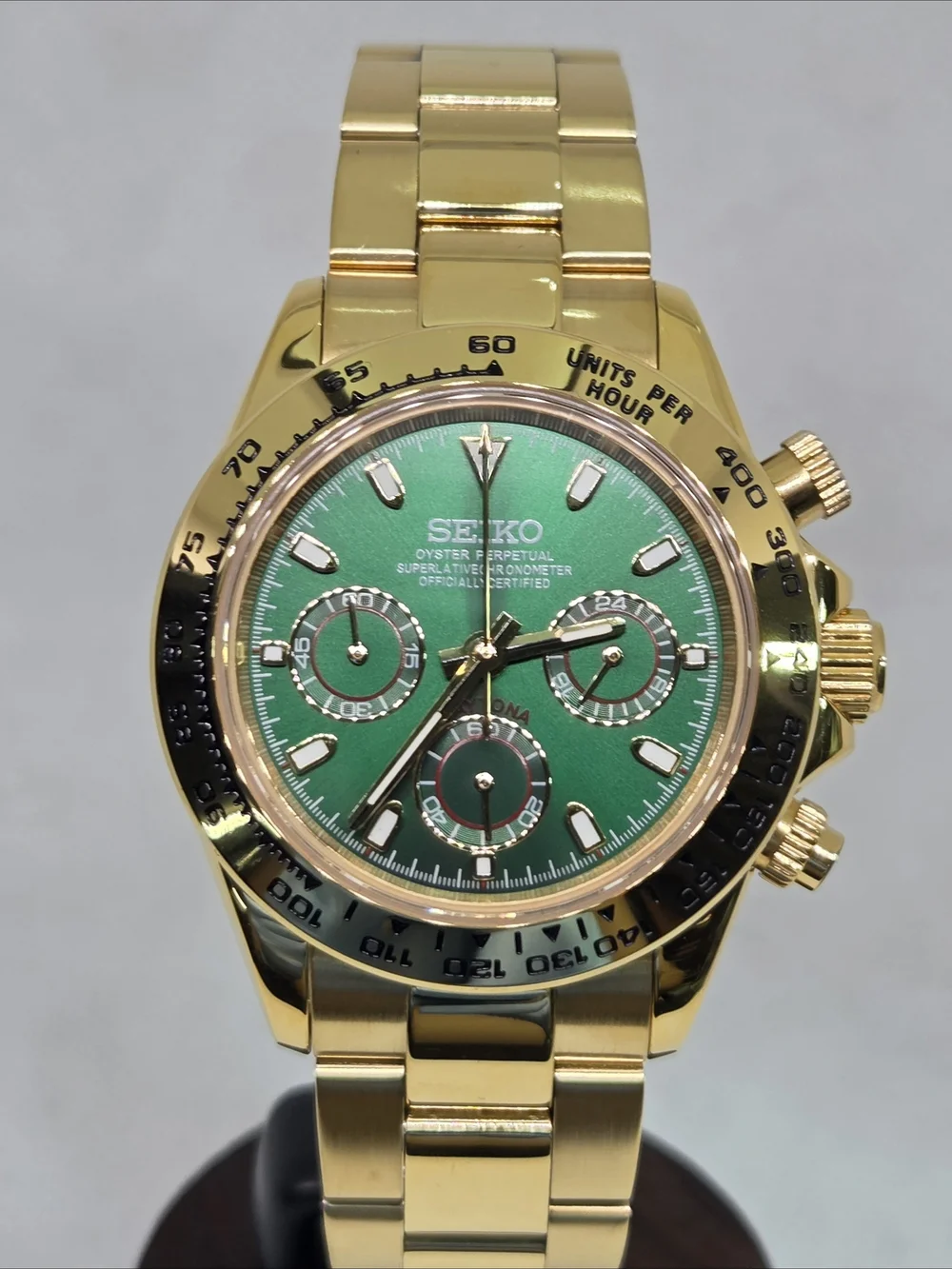 Custom 39mm Seiko Mod VK63 Watch John Mayor Gold Daytona